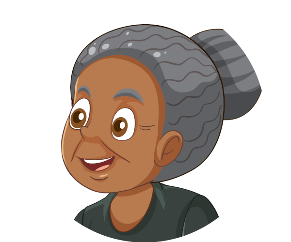 Clipart depiction of Evita Gilbert. Depicts a Black woman with graying hair that is pulled back in a bun.